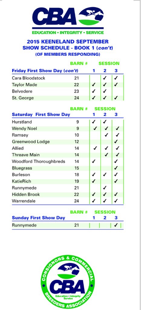 Guide To Cba Members Show Schedule For Keeneland September Book 1